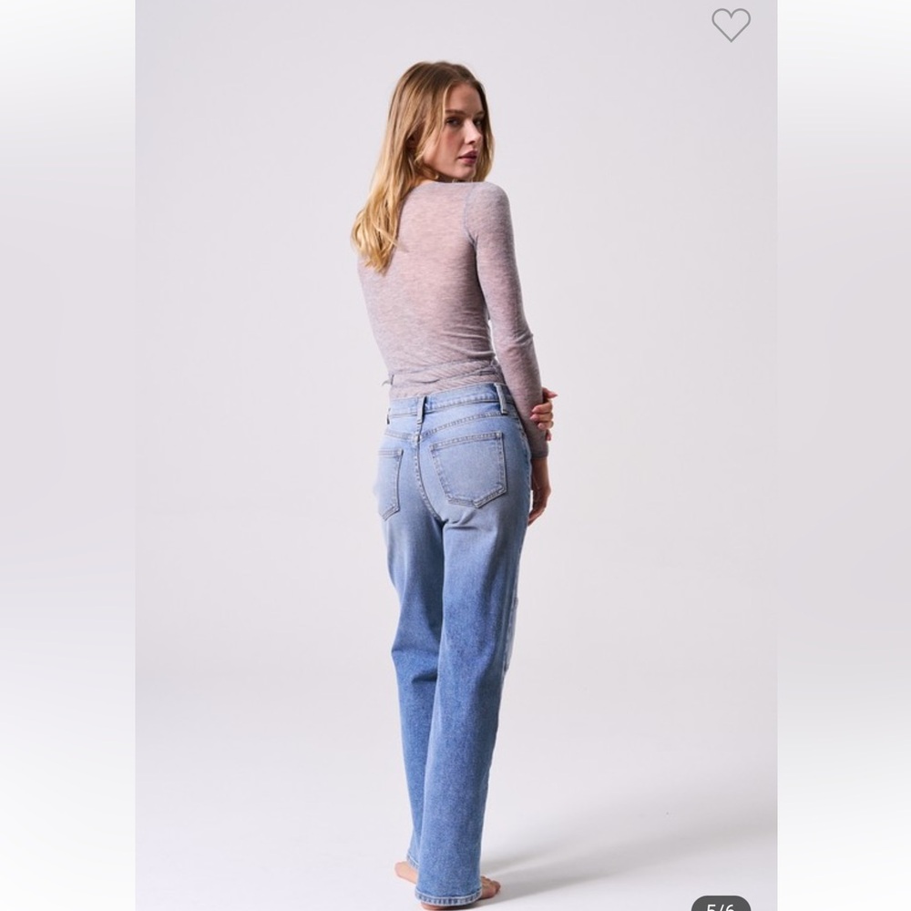 #16 COMFORT STRETCH COLOR BLOCK HIGH RISE WIDE STRAIGHT JEANS - Picture 6 of 7